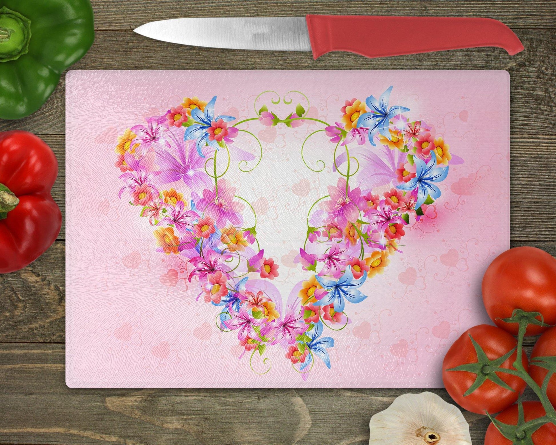 Flowers Heart Glass Cutting Board - Schoppix Gifts