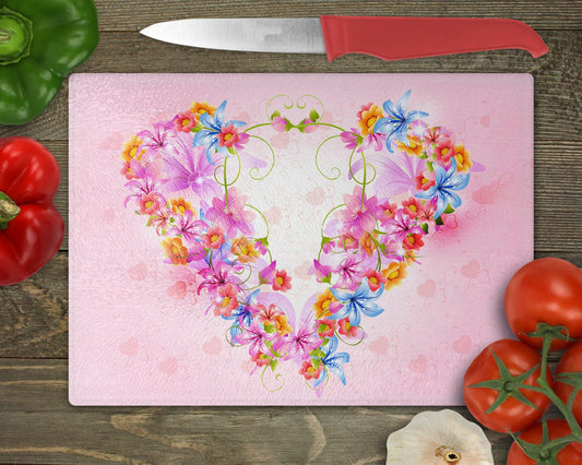 Flowers Heart Glass Cutting Board - Schoppix Gifts