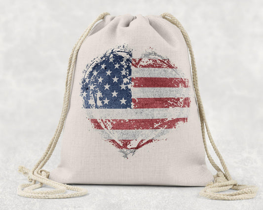 Grunge American Heart Flag Linen Drawstring Backpack - Schoppix Gifts