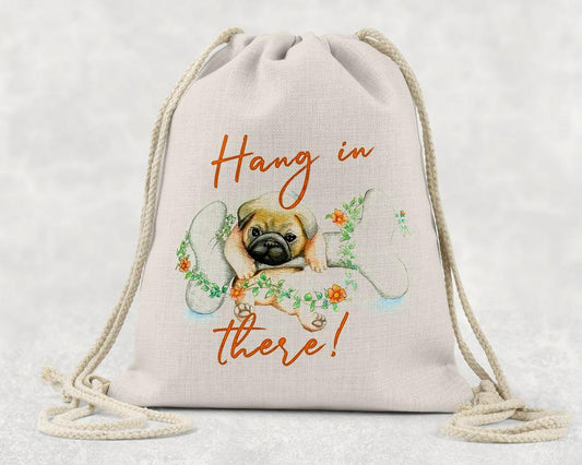 Hang in There Puppy Linen Drawstring Backpack - Schoppix Gifts
