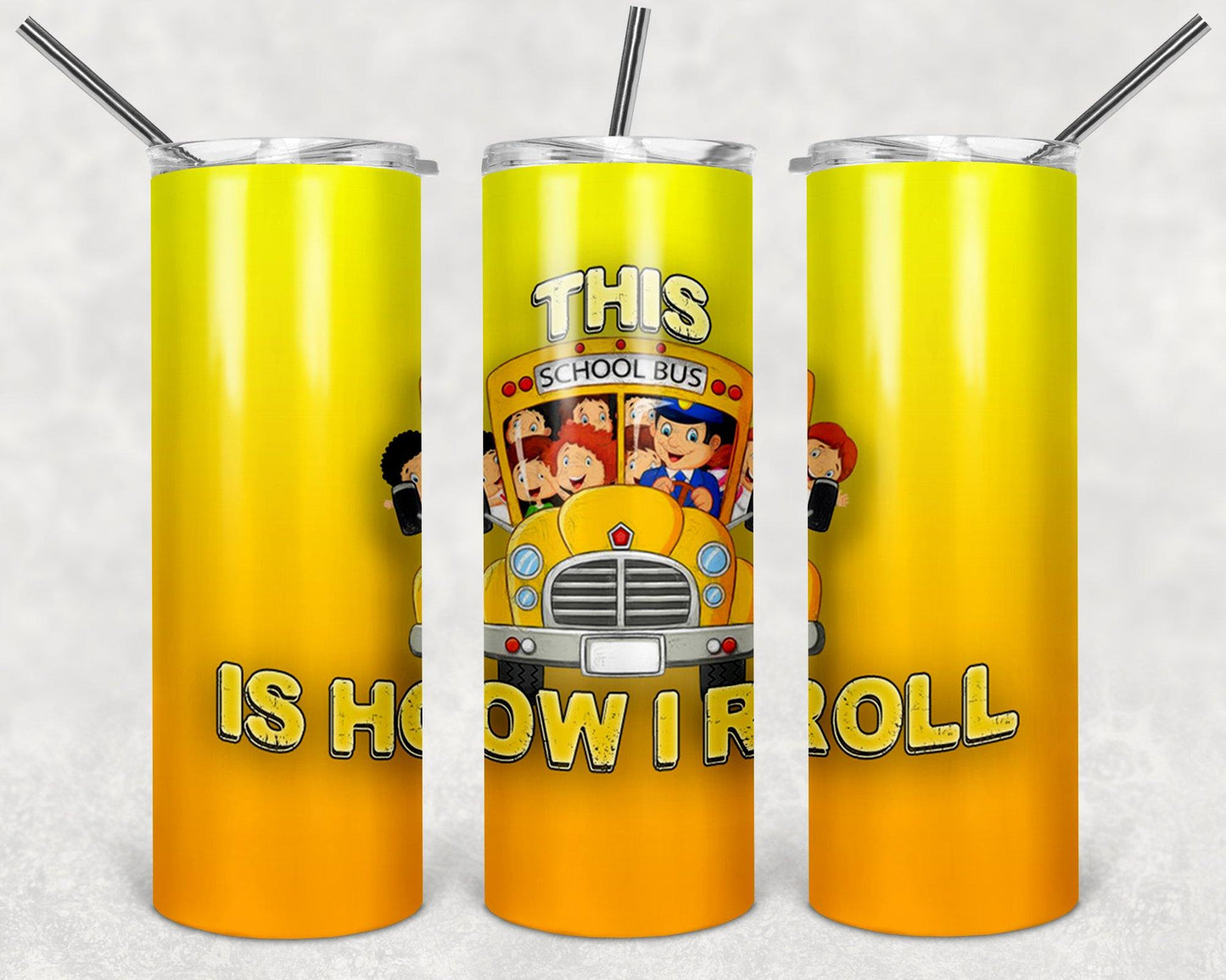 How I Roll School Bus Driver Steel Tumbler with Free Matching Sandstone Car Coasters - Schoppix Gifts