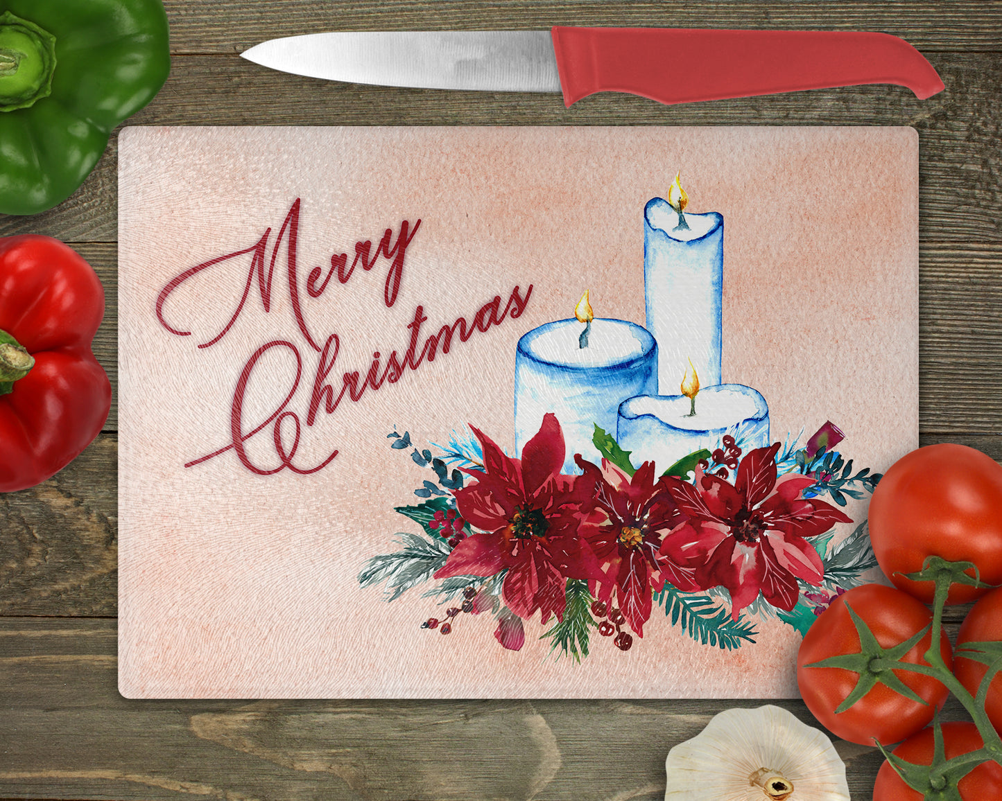 Merry Christmas Candles Art Decorative Glass Cutting Board
