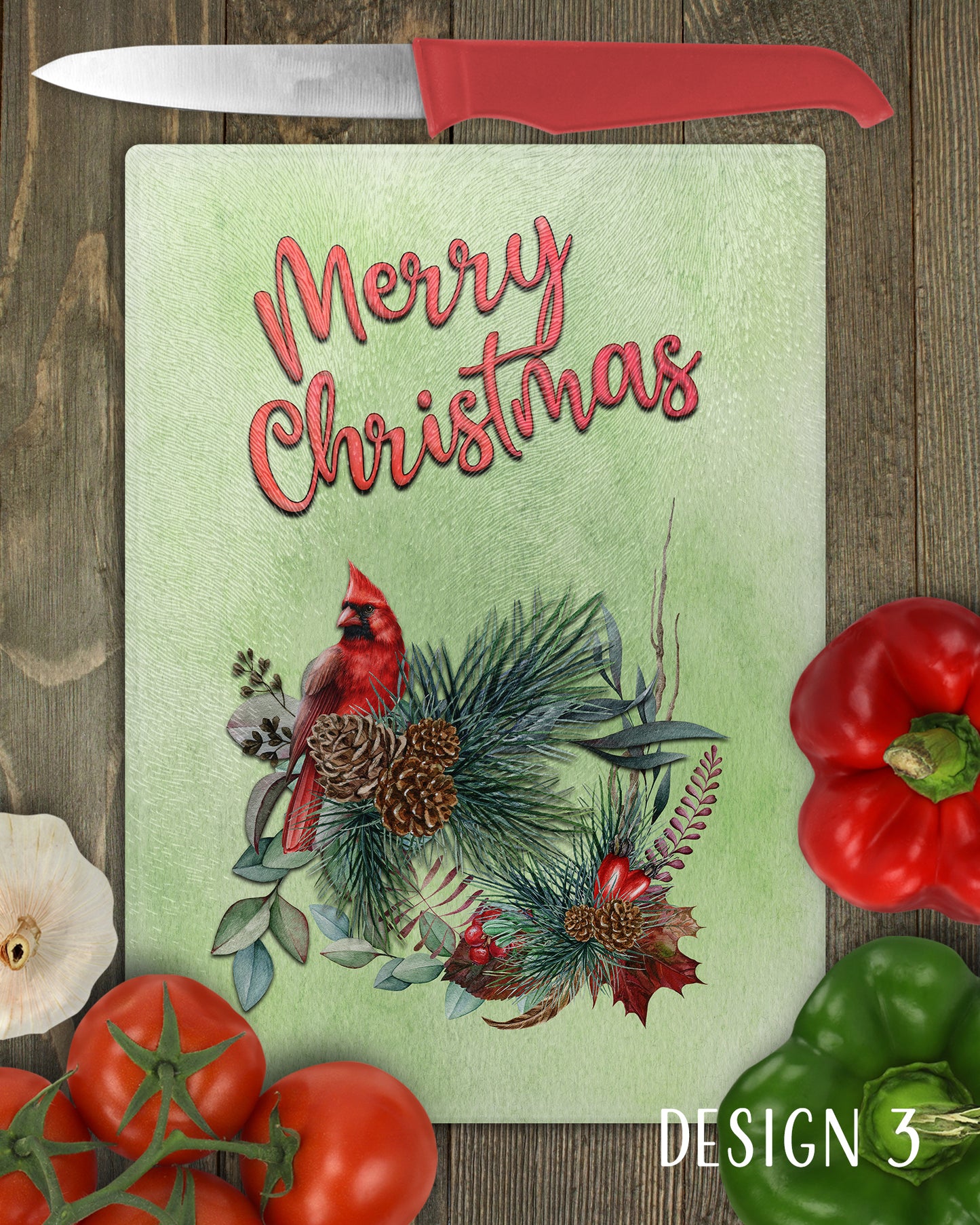 Christmas Cardinals Art Decorative Glass Cutting Board - 3 Designs to chose from