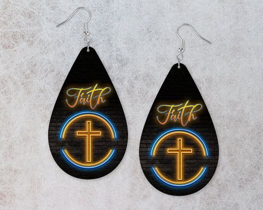 Faith Neon Cross Teardrop Earrings - Schoppix Gifts