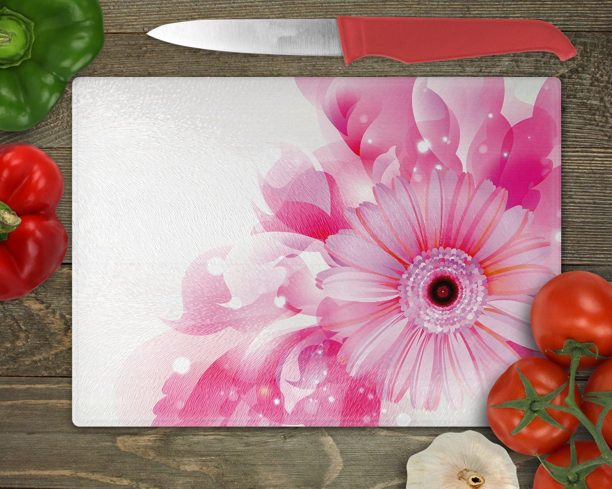 Beautiful Pink Flowers Glass Cutting Board - Schoppix Gifts