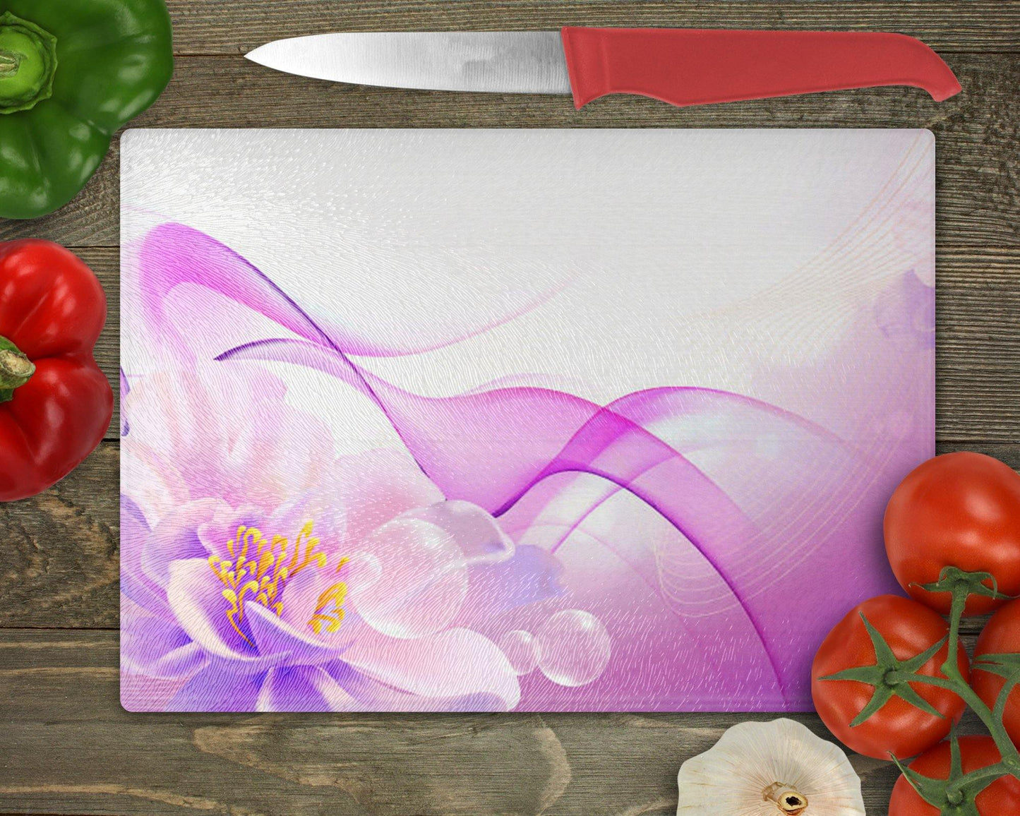 Beautiful Purple Flowers & Swirls Glass Cutting Board - Schoppix Gifts