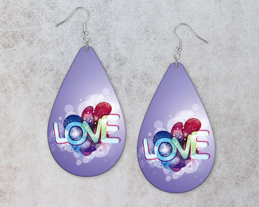 Purple Popart LOVE Hearts Teardrop Earrings - Schoppix Gifts