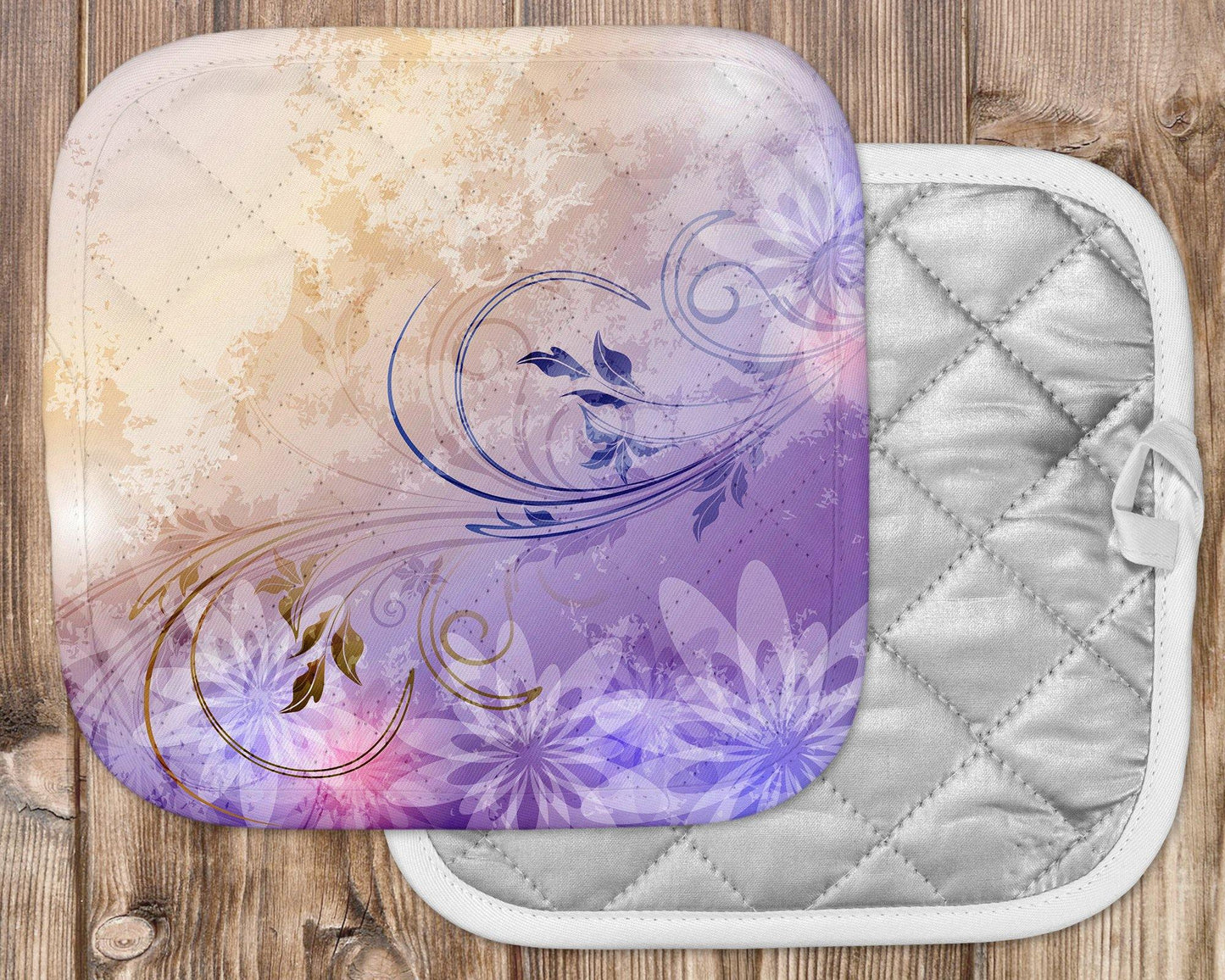 Purple Pastel Flowers Potholder - Schoppix Gifts