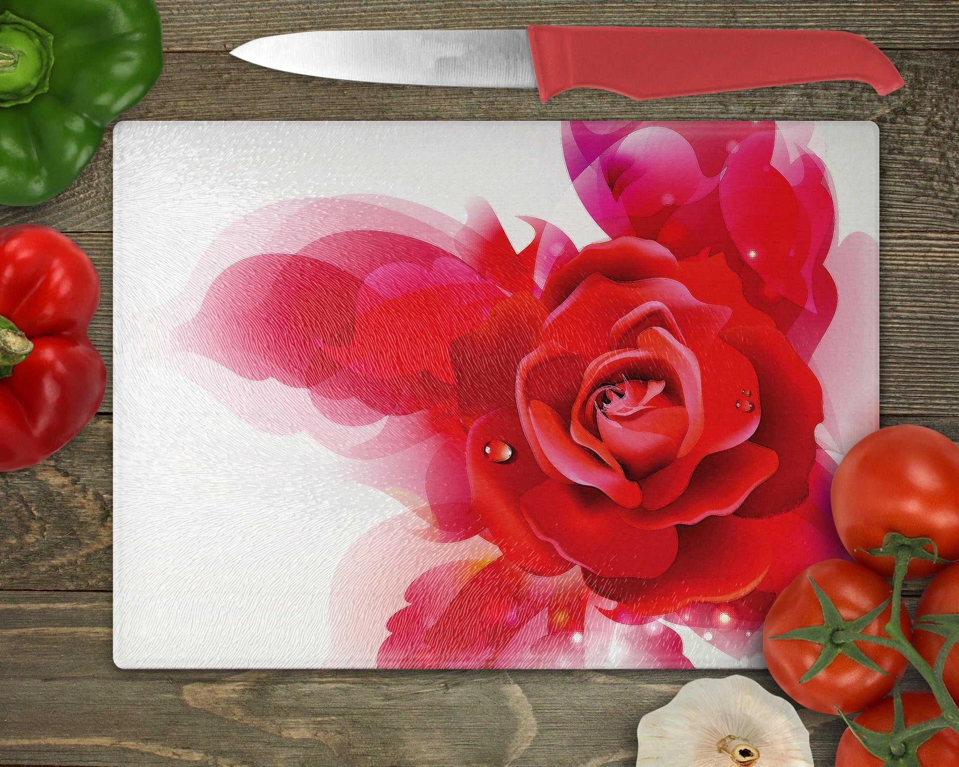 Stunning Red Rose Glass Cutting Board - Schoppix Gifts