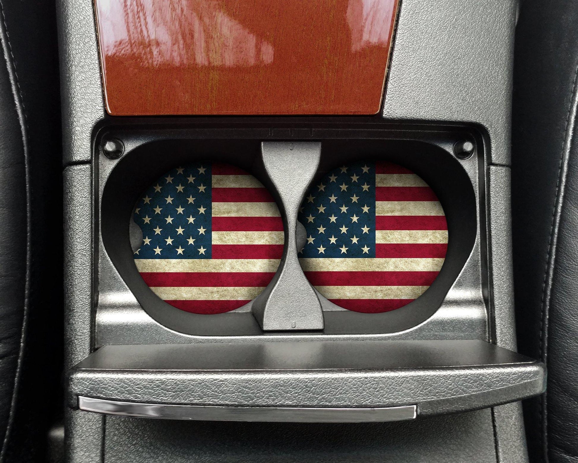 Rustic American Flag Steel Tumbler with Free Matching Sandstone Car Coasters - Schoppix Gifts