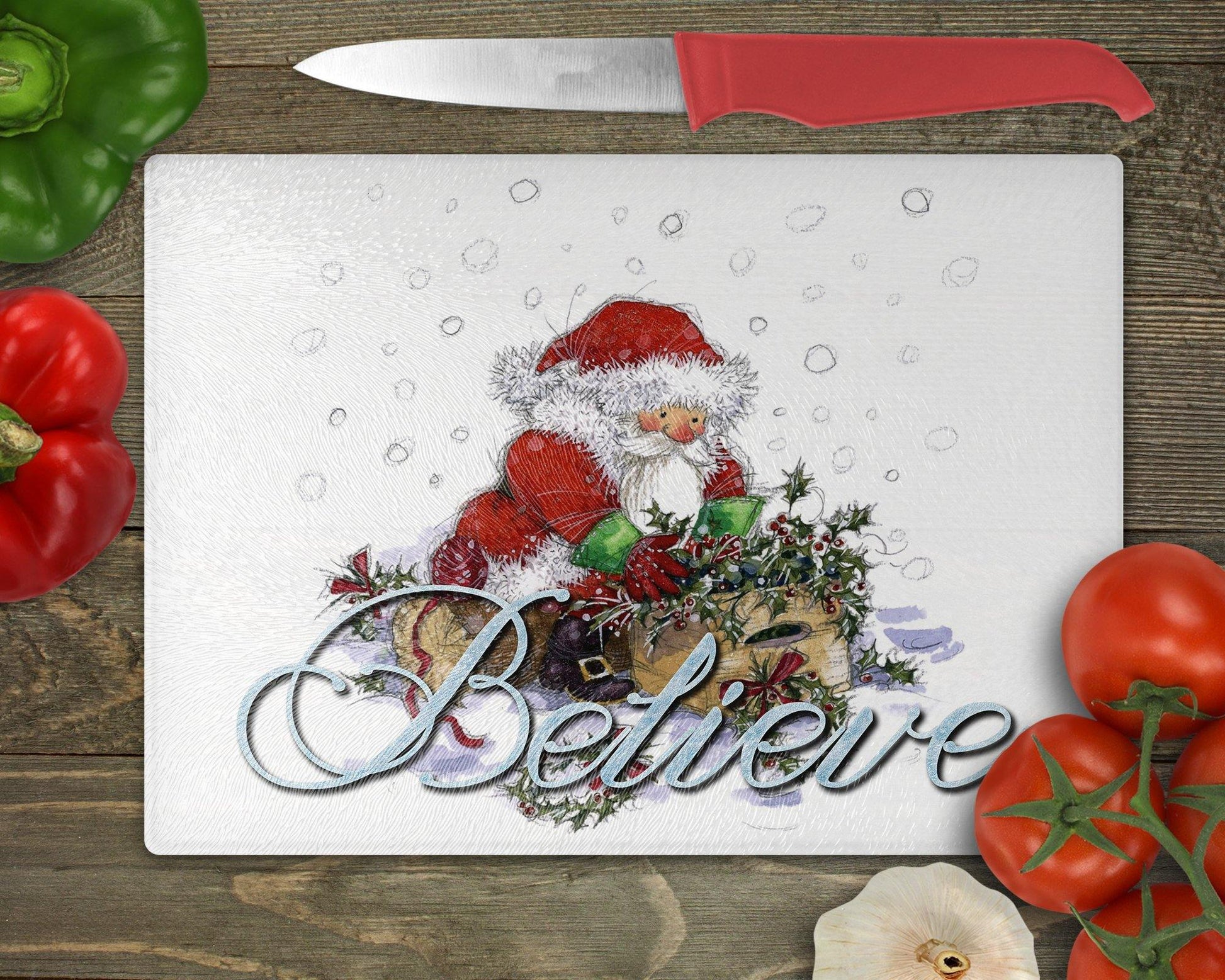 Believe in Santa Cutout Glass Cutting Board - Schoppix Gifts