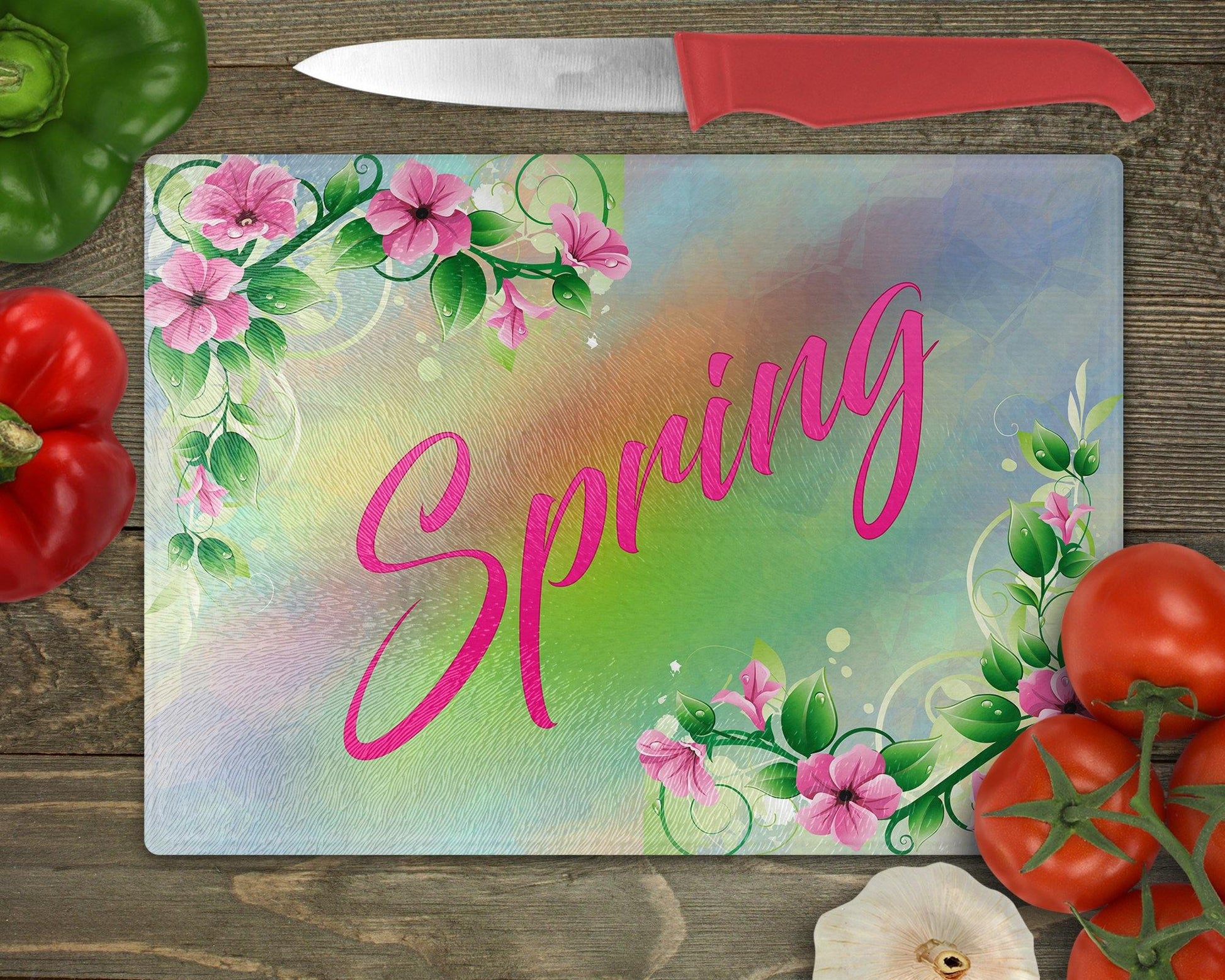 Spring Flowers Glass Cutting Board - Schoppix Gifts