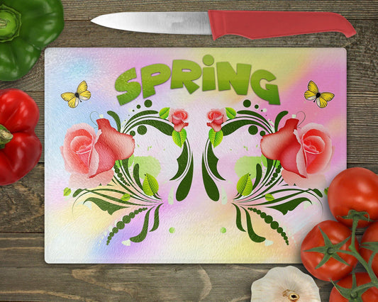Spring Roses Glass Cutting Board - Schoppix Gifts