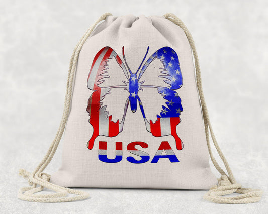 USA Butterfly Linen Drawstring Backpack - Schoppix Gifts