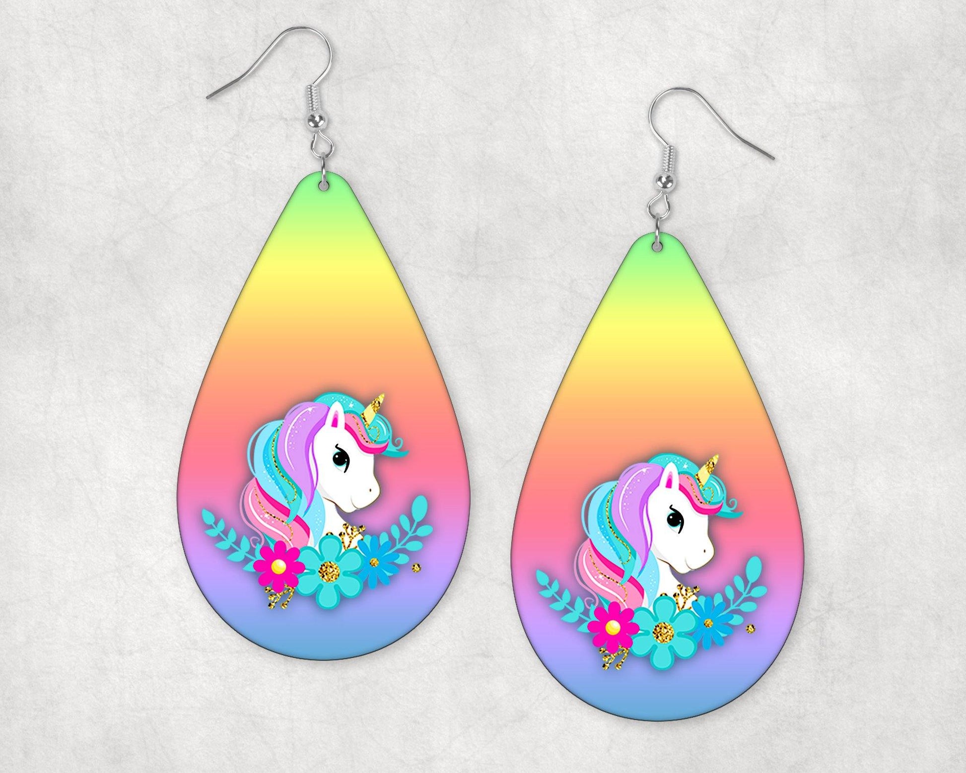 Rainbow Unicorn Teardrop Earrings - Schoppix Gifts