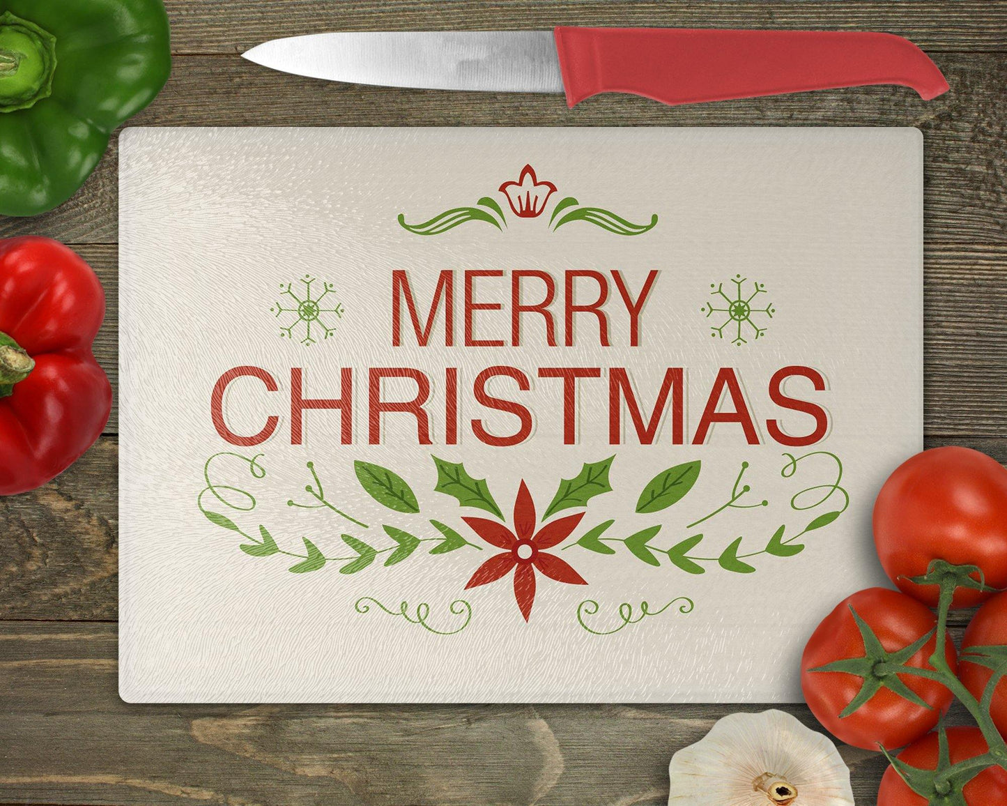 Vintage Look Merry Christmas Cutout Glass Cutting Board - Schoppix Gifts