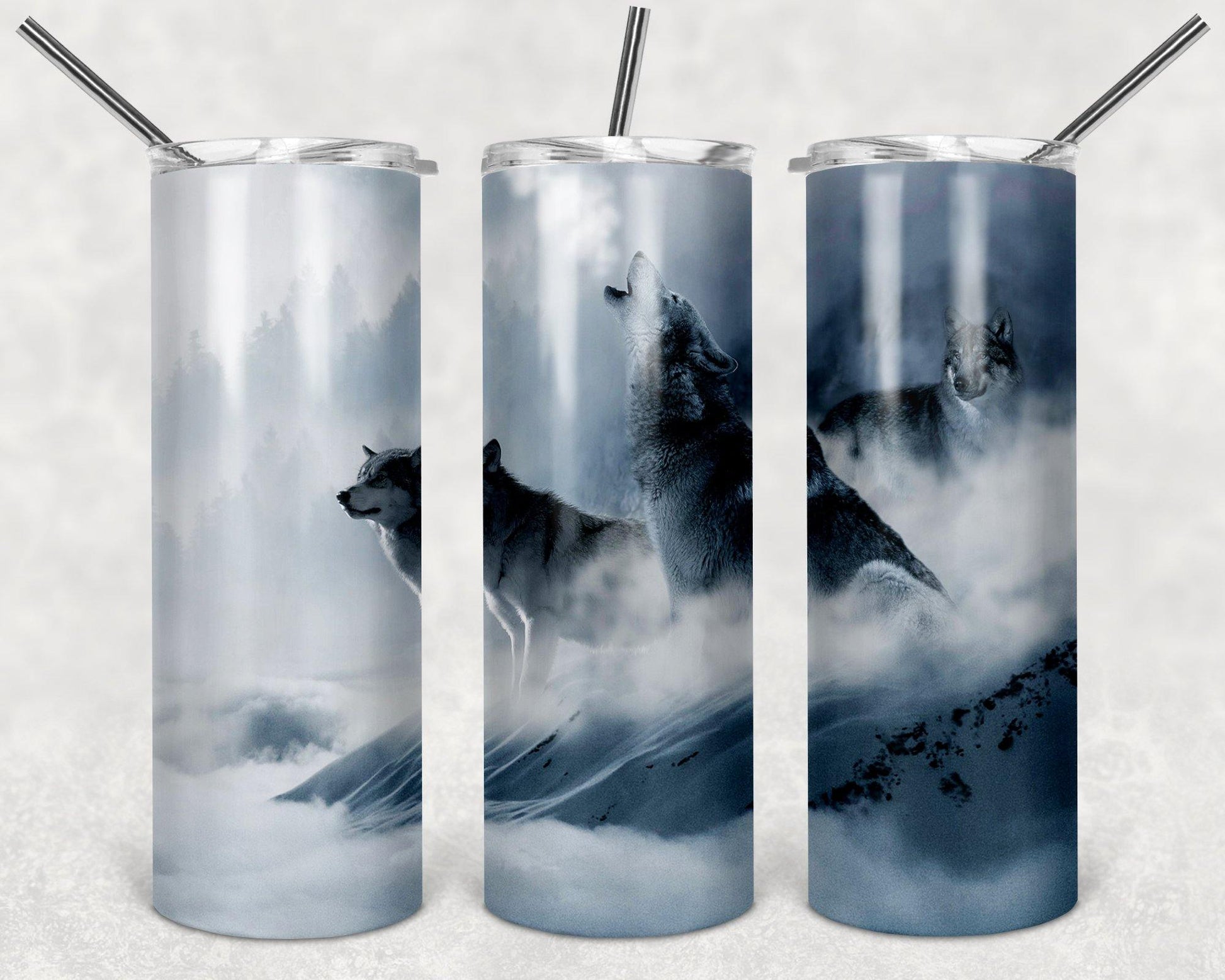 Winter Wolves Steel Tumbler with Free Matching Sandstone Car Coasters - Schoppix Gifts