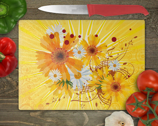 Abstract Gold and White Flowers Glass Cutting Board - Schoppix Gifts