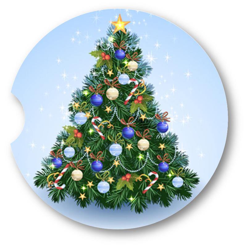 Merry Christmas Tree Steel Tumbler with Free Matching Sandstone Car Coasters - Schoppix Gifts