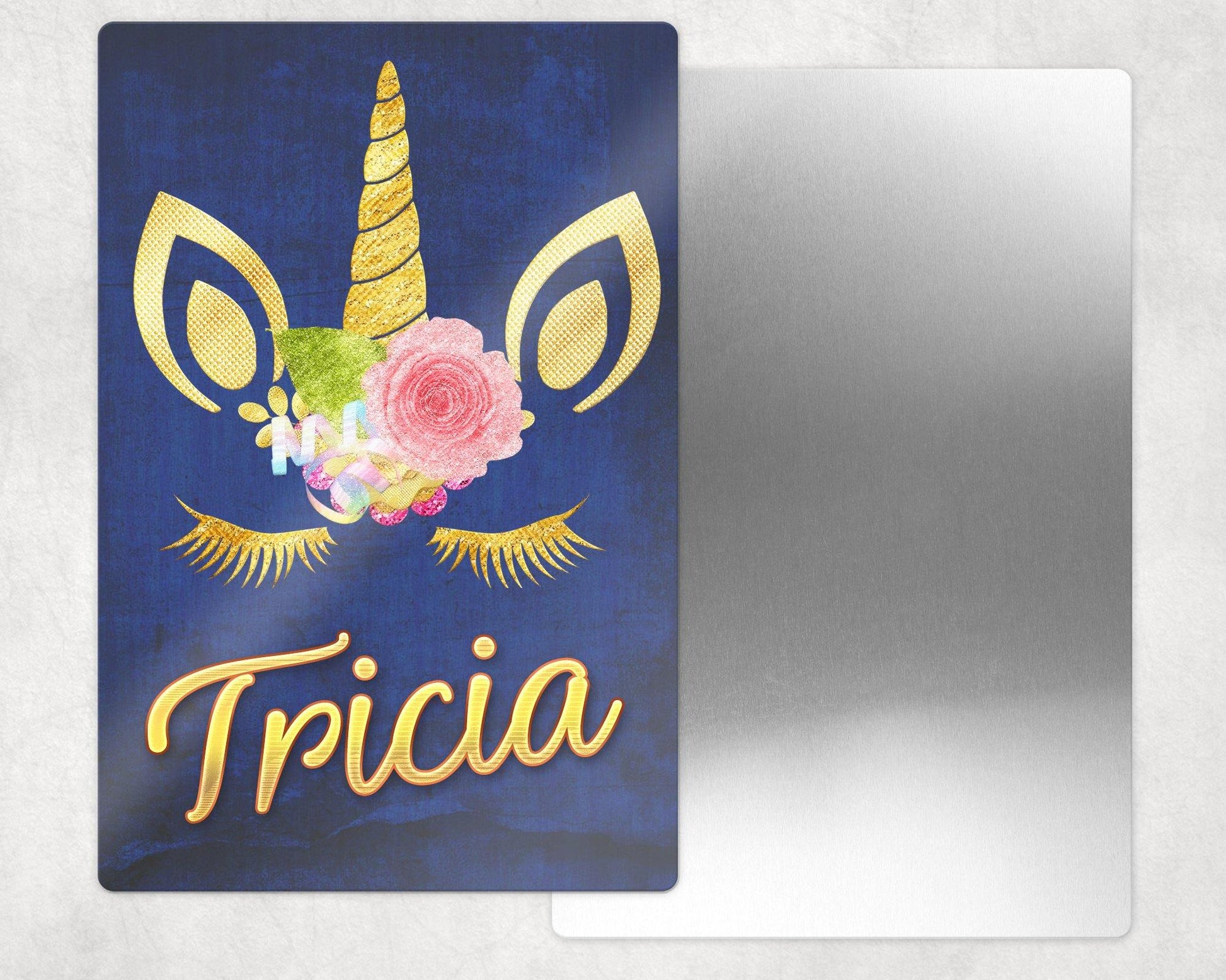 Personalized Cartoon Unicorn Face - Dark Background Metal Photo Panel - 8x12 or 12x18 - Schoppix Gifts