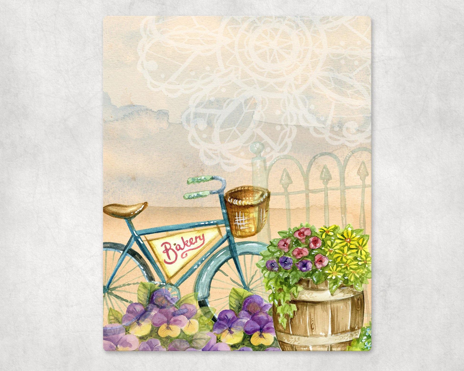 Vintage Bicycle & Flowers Art Metal Photo Panel - 8x10 - Schoppix Gifts
