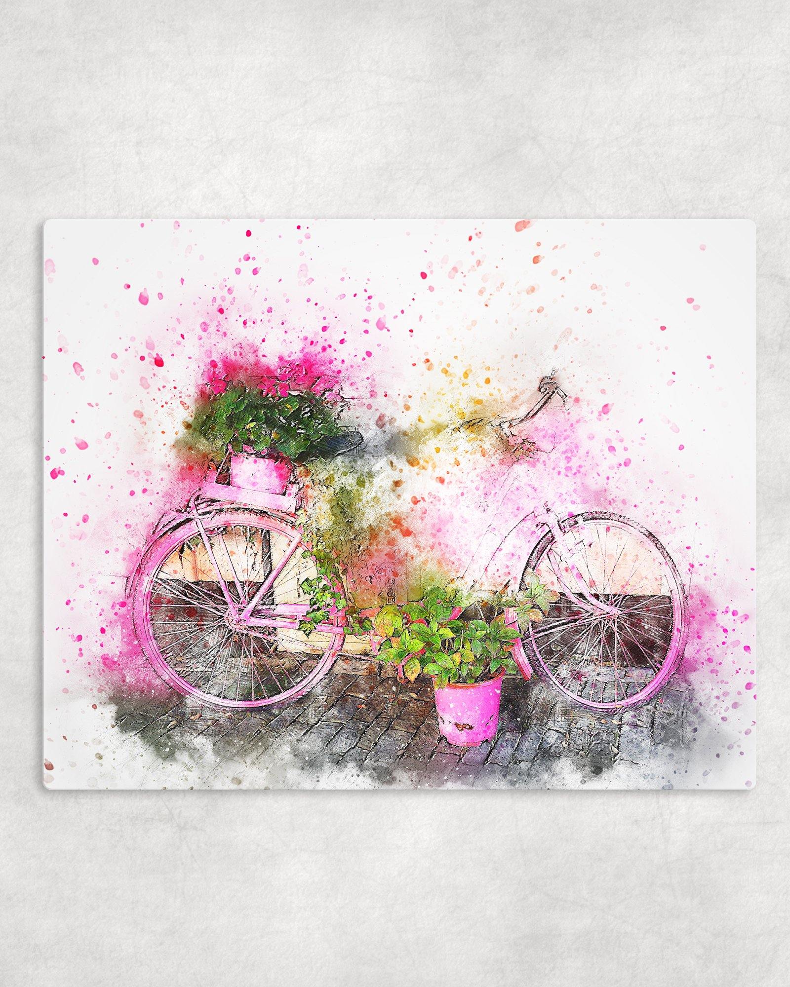 Watercolor Style Bicycle and Flowers Metal Photo Panel - 8x10 - Schoppix Gifts