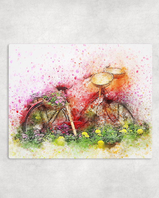 Watercolor Style Bicycle & Flowers Metal Photo Panel - 8x10 - Schoppix Gifts
