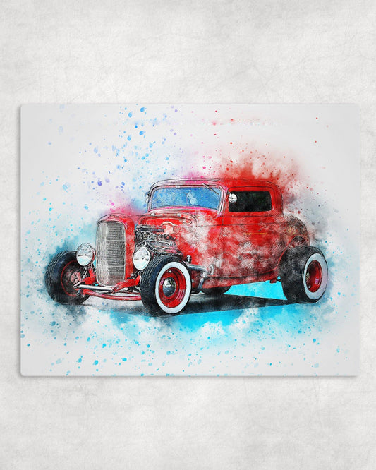 Watercolor Style Red Hot Rod Metal Photo Panel - 8x10 - Schoppix Gifts
