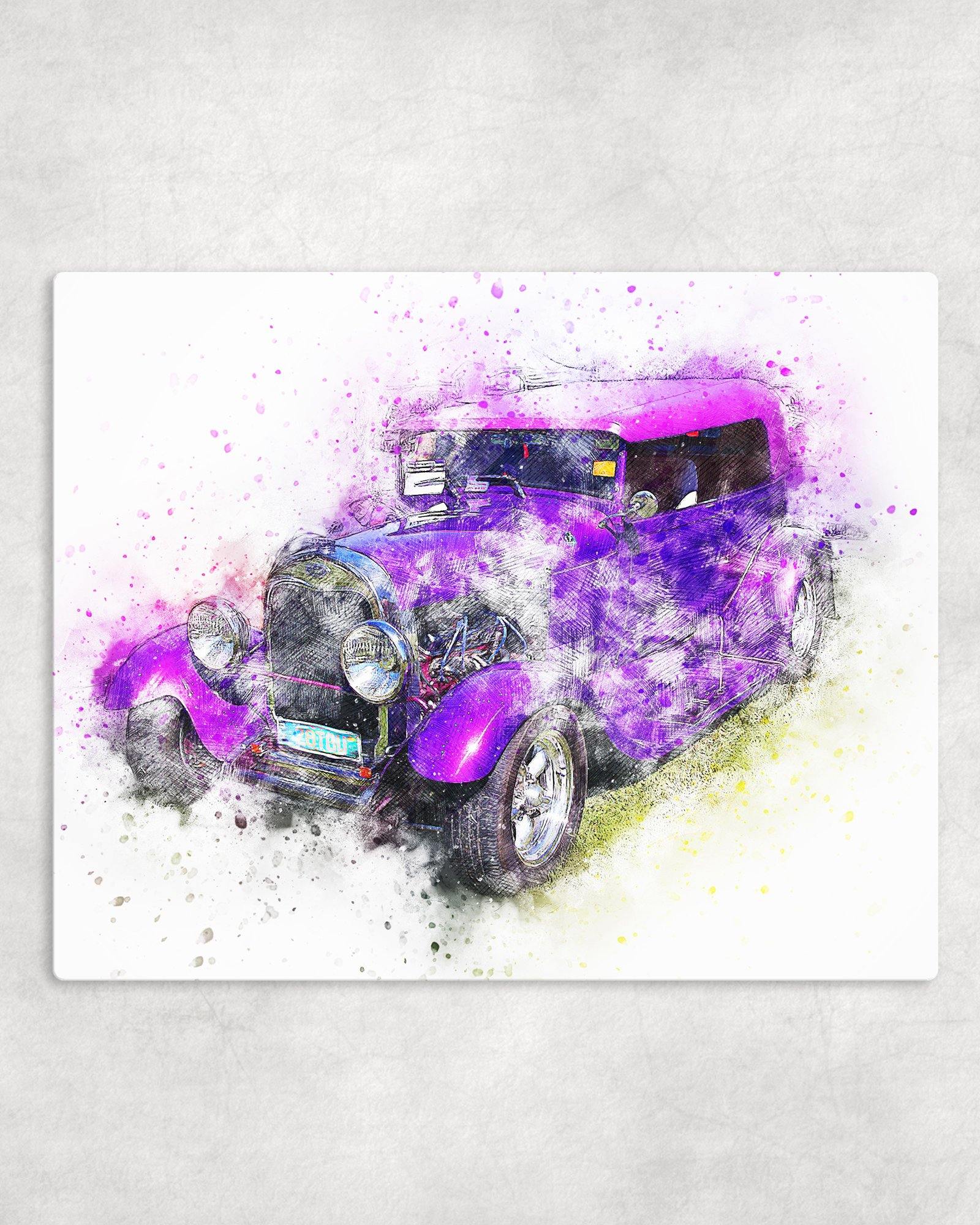 Watercolor Style Purple Hot Rod Metal Photo Panel - 8x10 - Schoppix Gifts