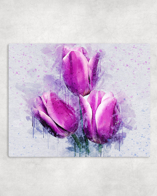 Watercolor Style 3 Purple Tulips Metal Photo Panel - 8x10 - Schoppix Gifts