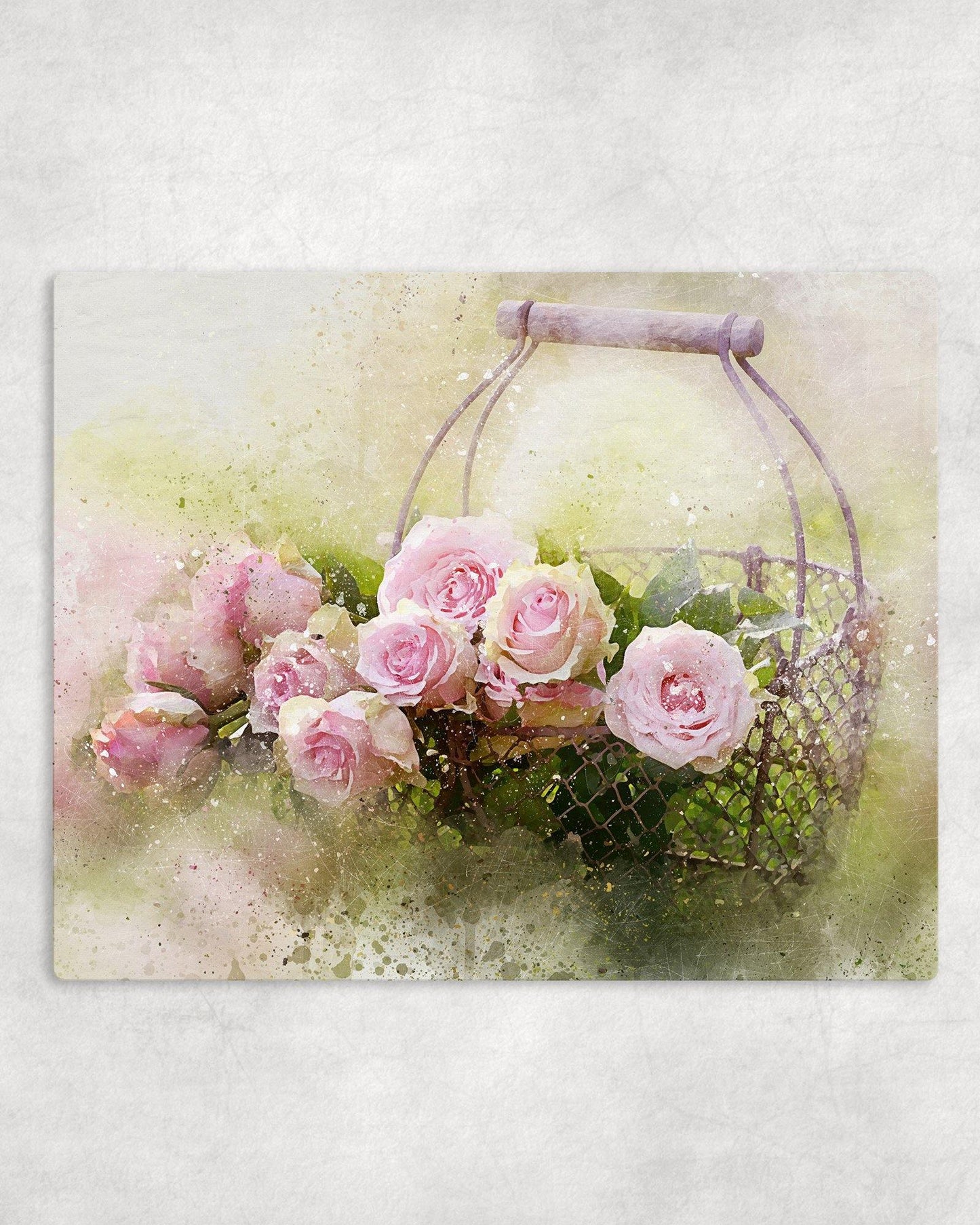 Watercolor Style Rose Basket Metal Photo Panel - 8x10 - Schoppix Gifts