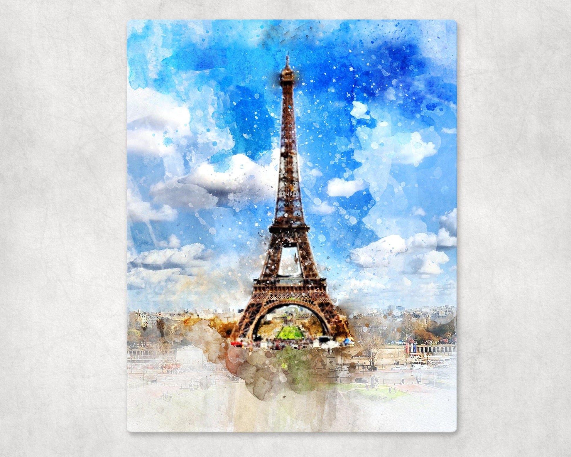 Watercolor Style Eiffel Tower Metal Photo Panel - 8x10 - Schoppix Gifts