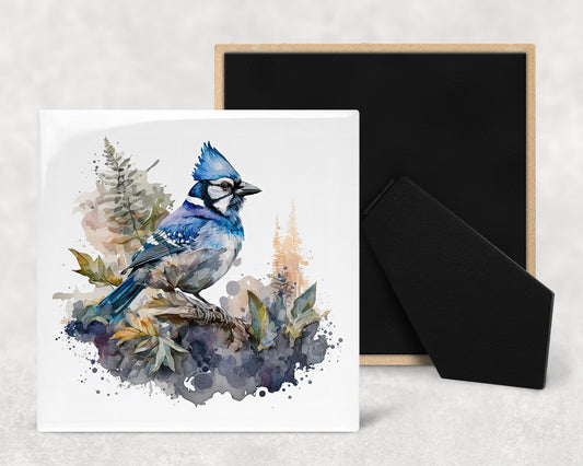 a blue bird sitting on top of a tree branch