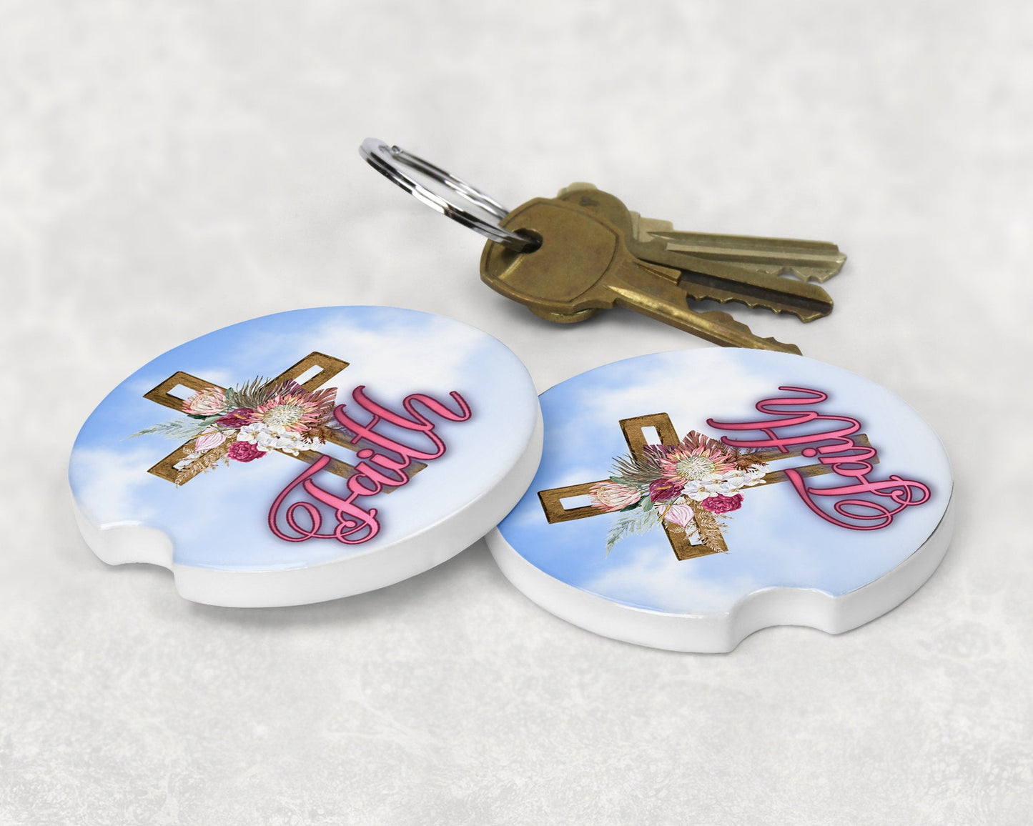 BOHO Cross Art/Faith  Car Coasters  - Matching Pair - Schoppix Gifts