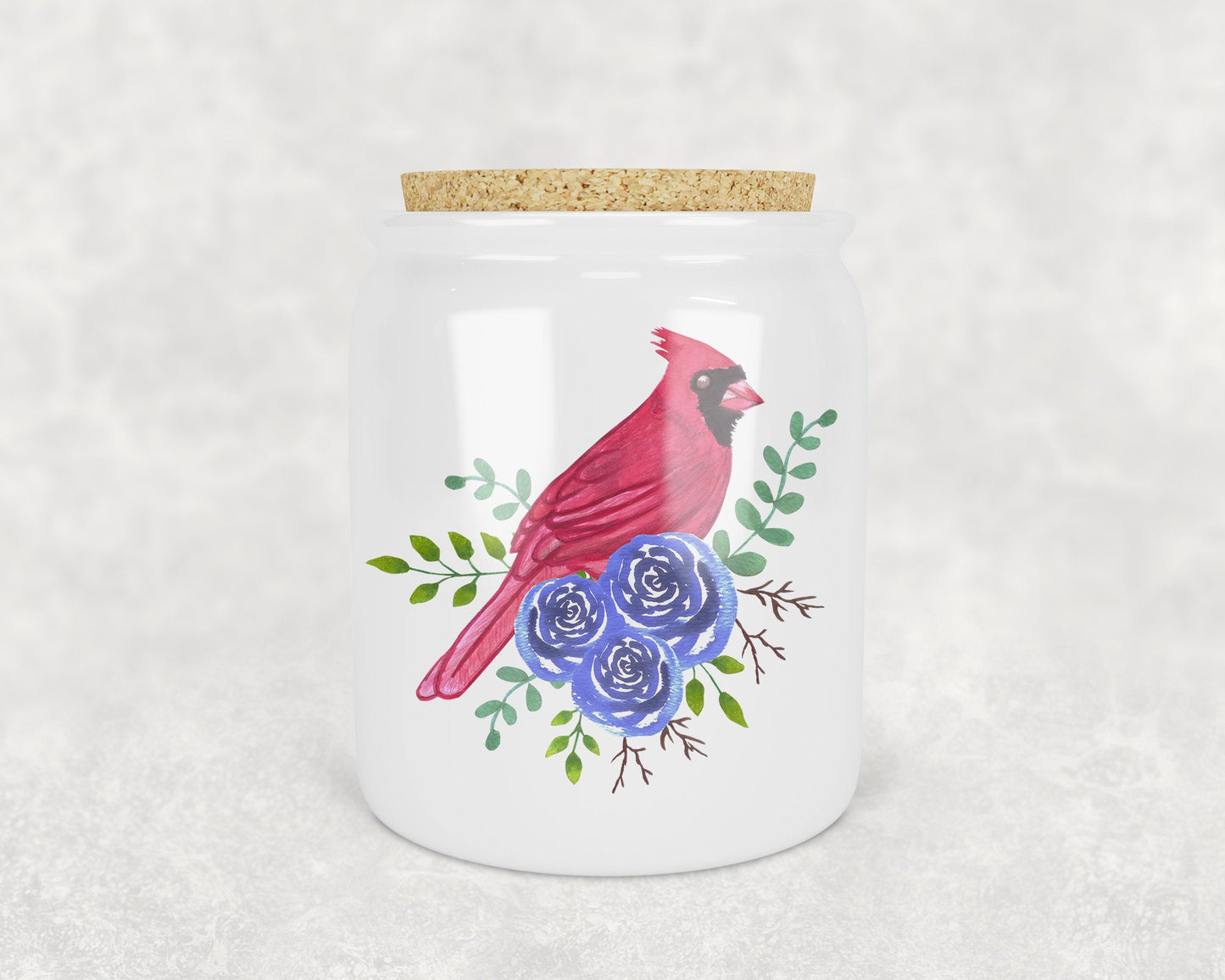 Cardinal on Blue Flowers Art Treat Jar - Schoppix Gifts