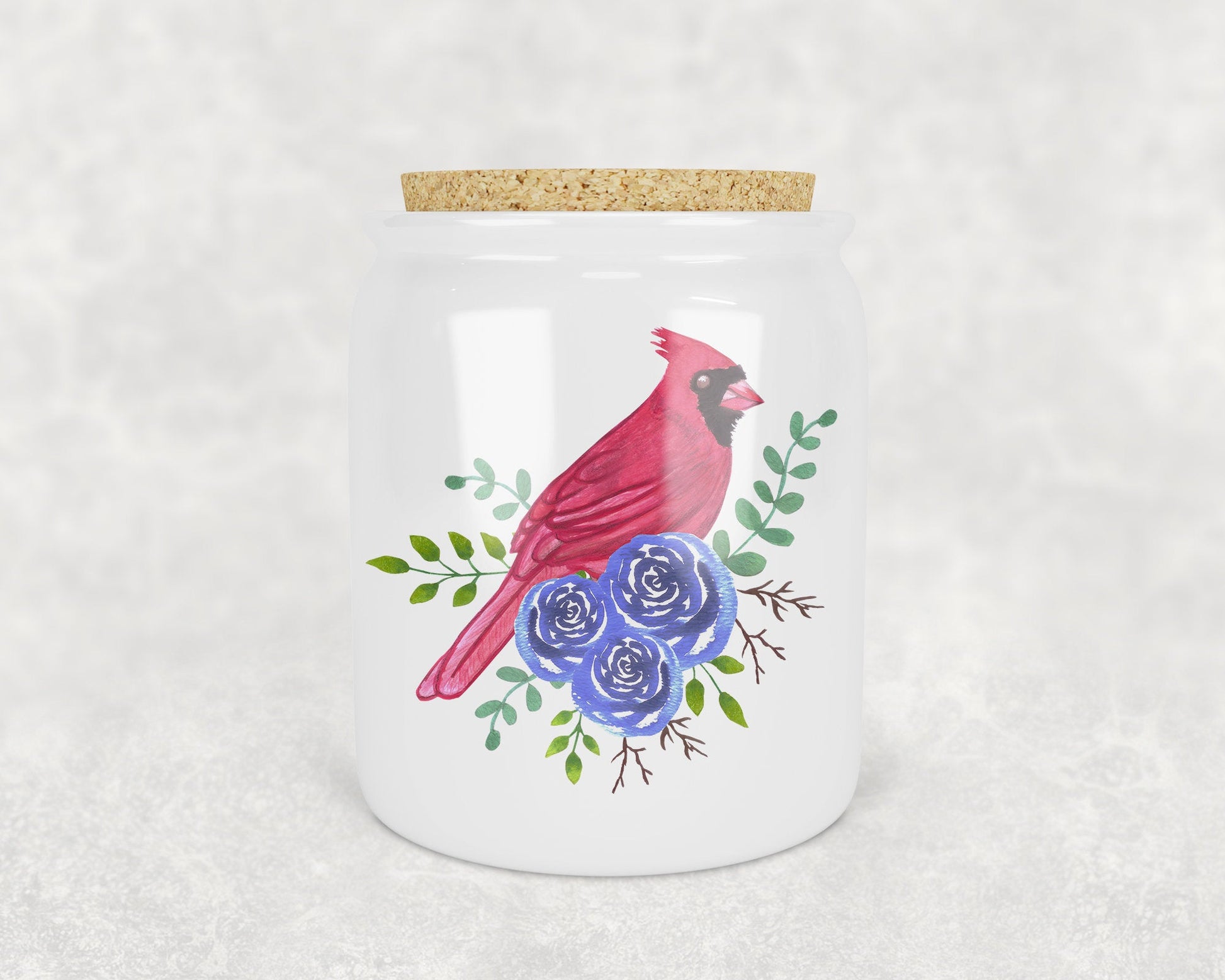 Cardinal on Blue Flowers Art Treat Jar - Schoppix Gifts