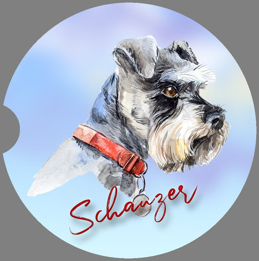 Schnauzer Dog Art Car Coasters - Matching Pair - Schoppix Gifts