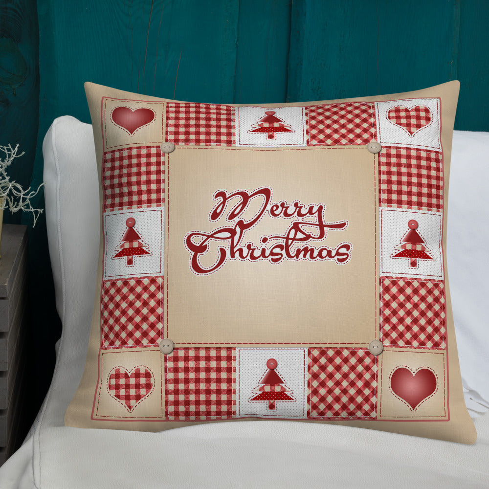 Merry Christmas Quilt Style Decorative Throw Pillow