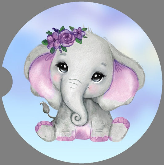 Cute Baby Girl Elephant Art  Car Coasters  - Matching Pair - Schoppix Gifts