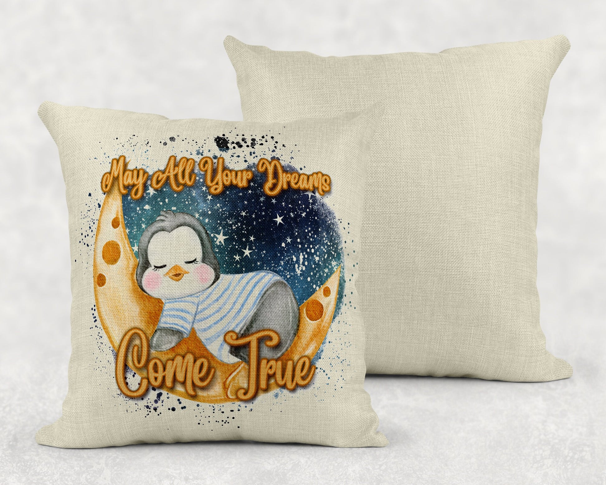 15.75 Inch Dreams Come True Penguin Nursery Art Linen Throw Pillow|Home Decor|Decorative Pillows| - Schoppix Gifts