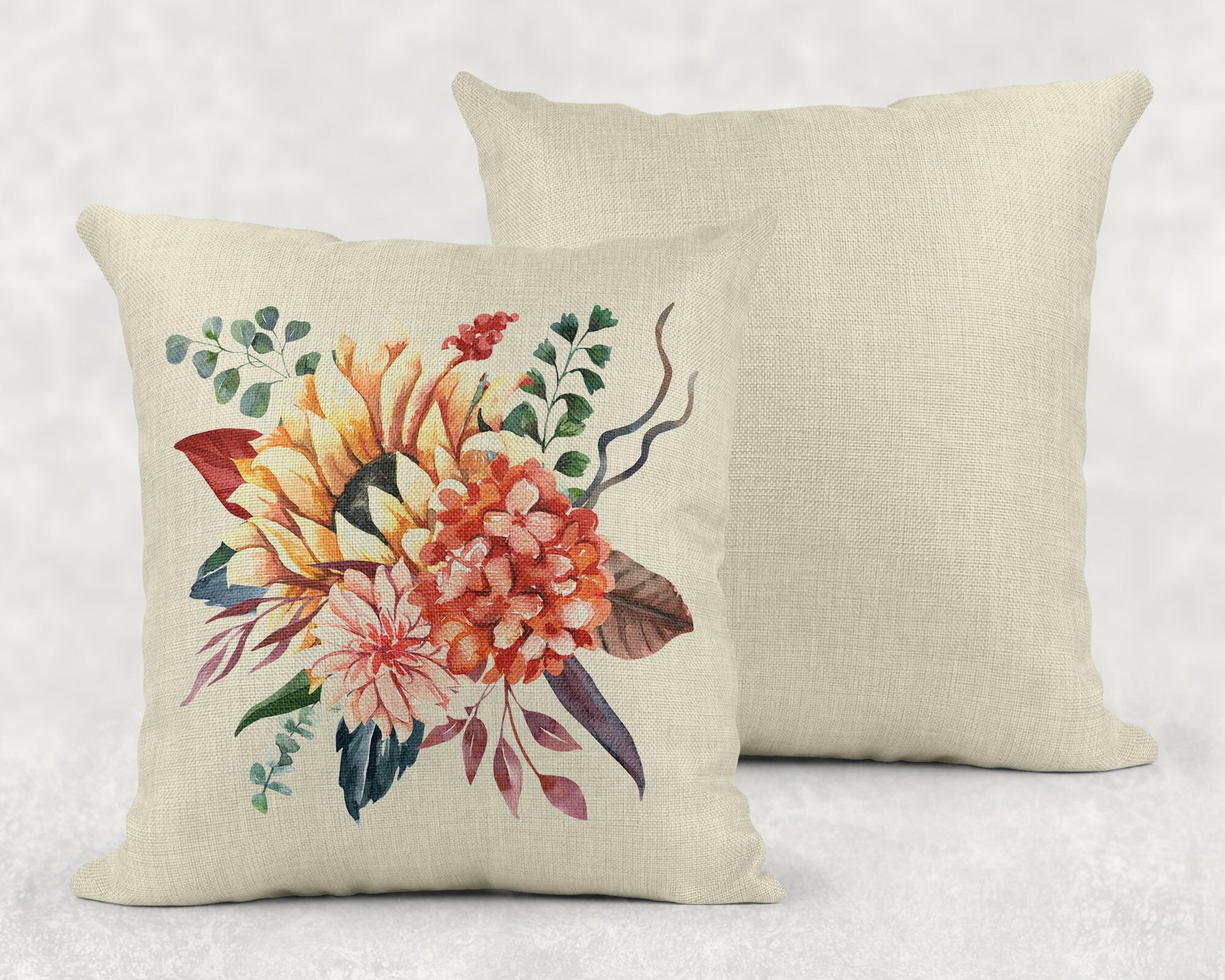 15.75 Inch Autumn Flower Arrangement Linen Throw Pillow|Home Decor|Decorative Pillows| - Schoppix Gifts