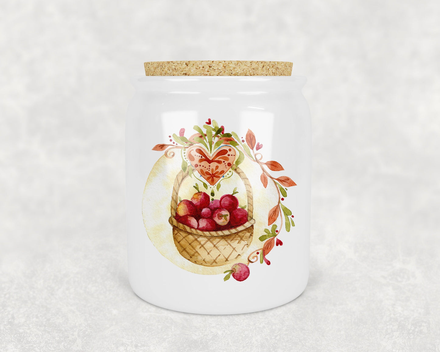Watercolor Apple Basket Porcelain Treat Jar - Schoppix Gifts