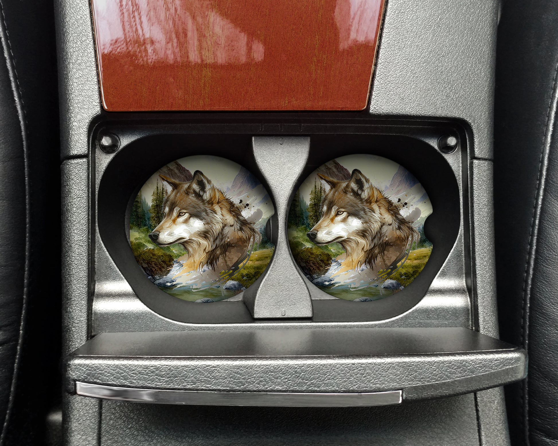 a pair of sunglasses with a picture of a wolf on them