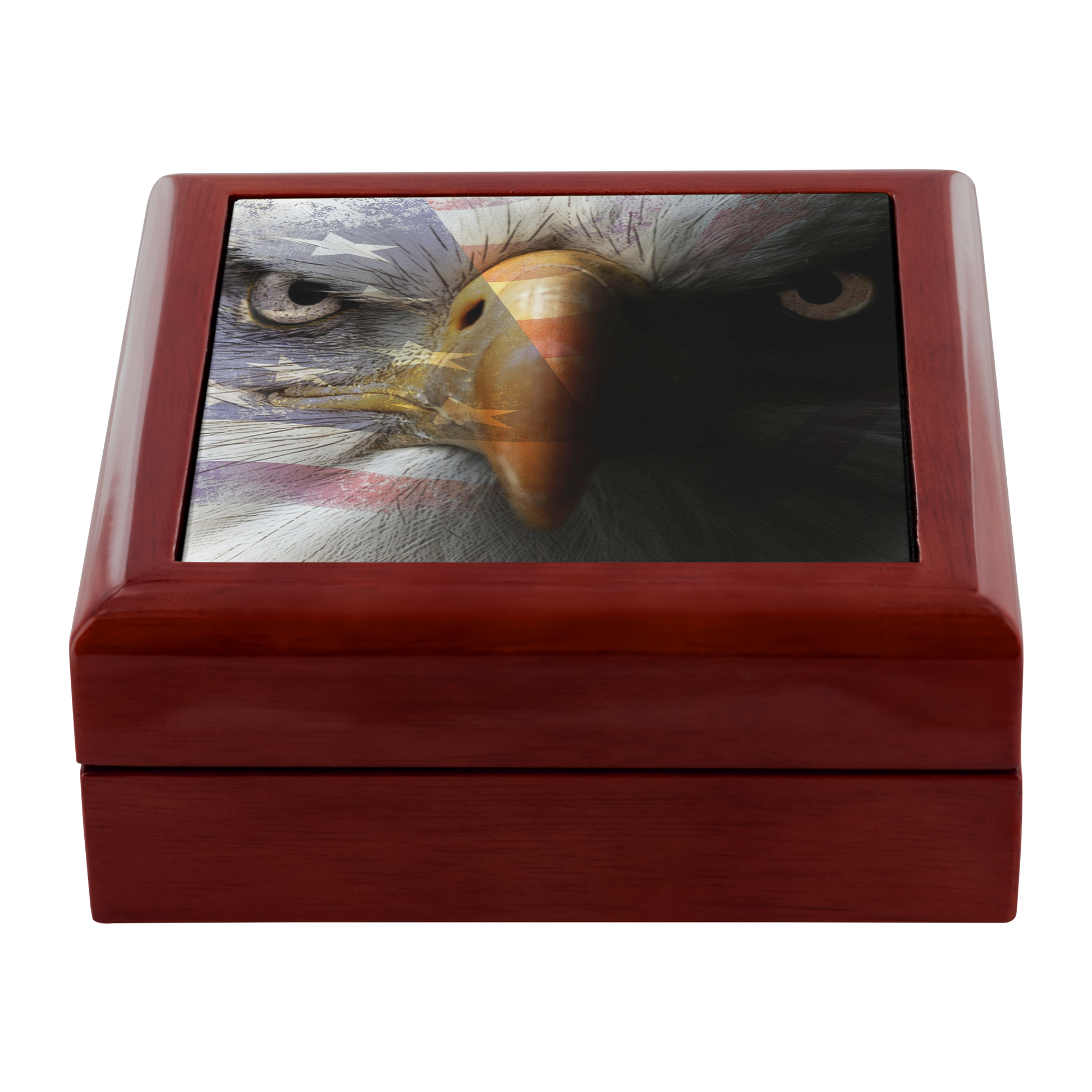 American Flag Bald Eagle Portrait Jewelry Box - Schoppix Gifts