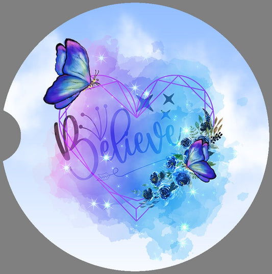 Watercolor Butterfly Believe Art Car Coasters  - Matching Pair - Schoppix Gifts
