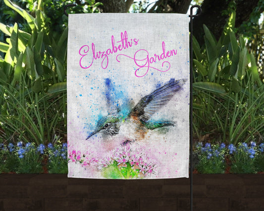 Personalized Watercolor Hummingbird Linen Garden Flag|Outdoor Decor|Garden Decor|Home Decor - Schoppix Gifts