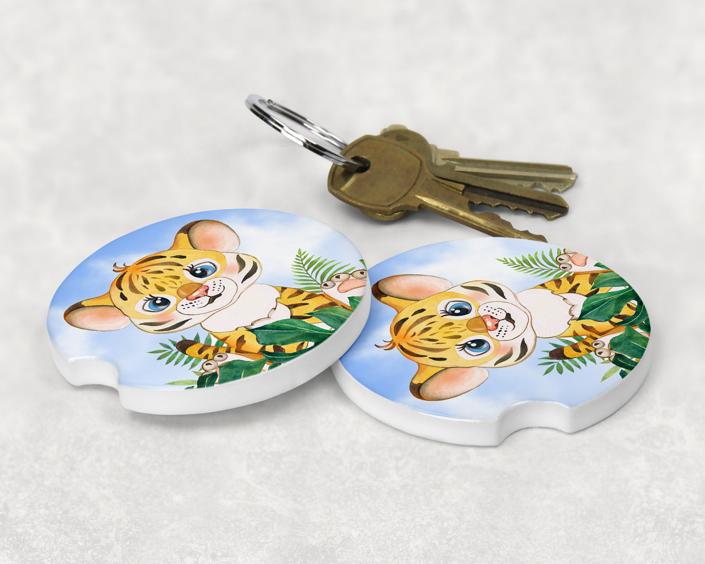 Cute Baby Tiger Art Car Coasters  - Matching Pair - Schoppix Gifts