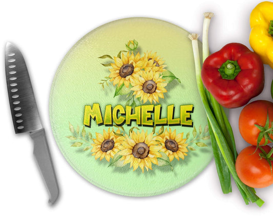 Personalized Sunflower Art Round Glass Cutting Board|Kitchen Decor|Home Decor - Schoppix Gifts