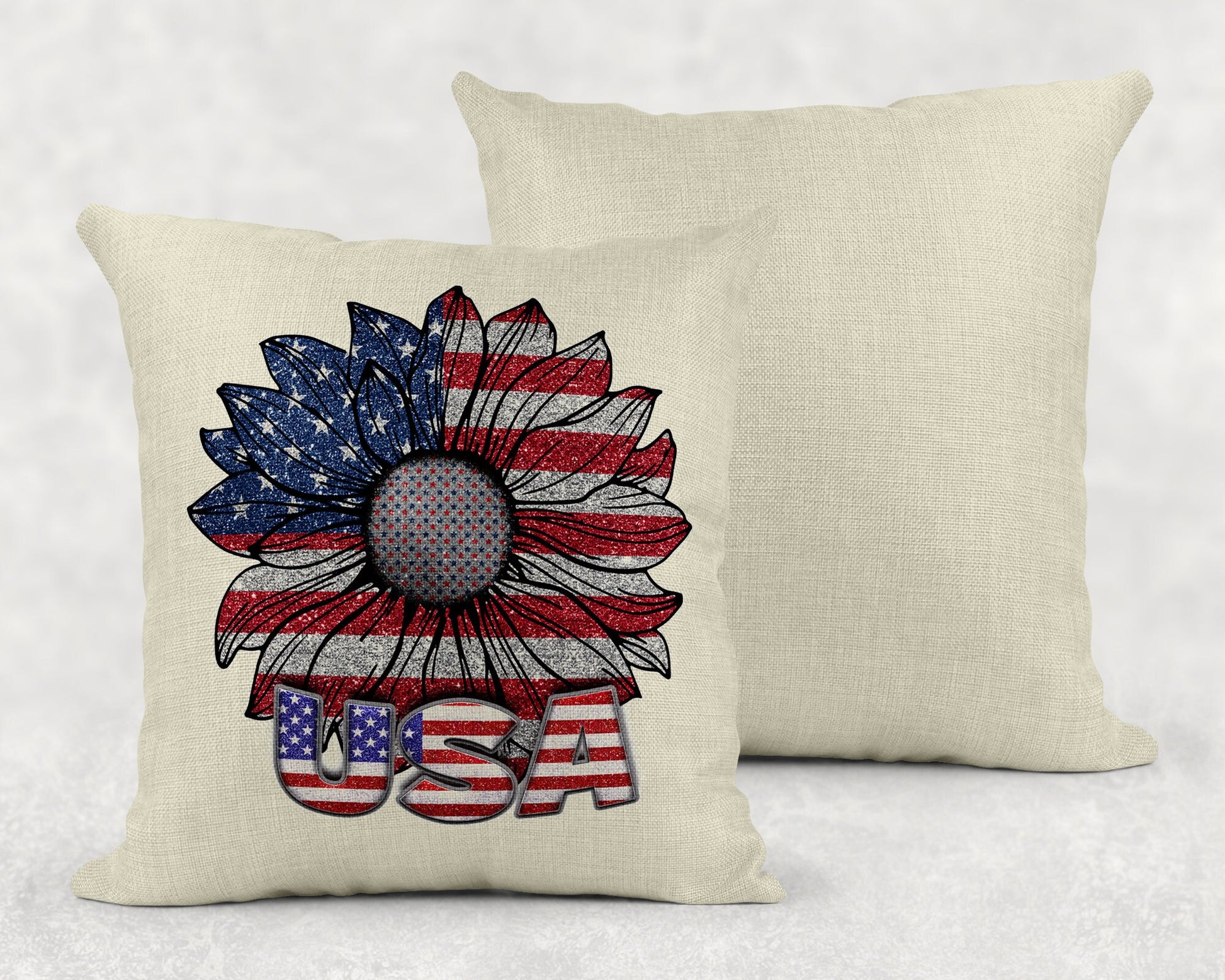 15.75 Inch USA American Flag Glitter Look Sunflower Country Art Linen Throw Pillow|Home Decor|Decorative Pillows| - Schoppix Gifts