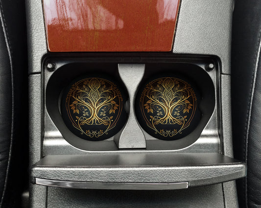 a pair of black and gold brake lights on a car